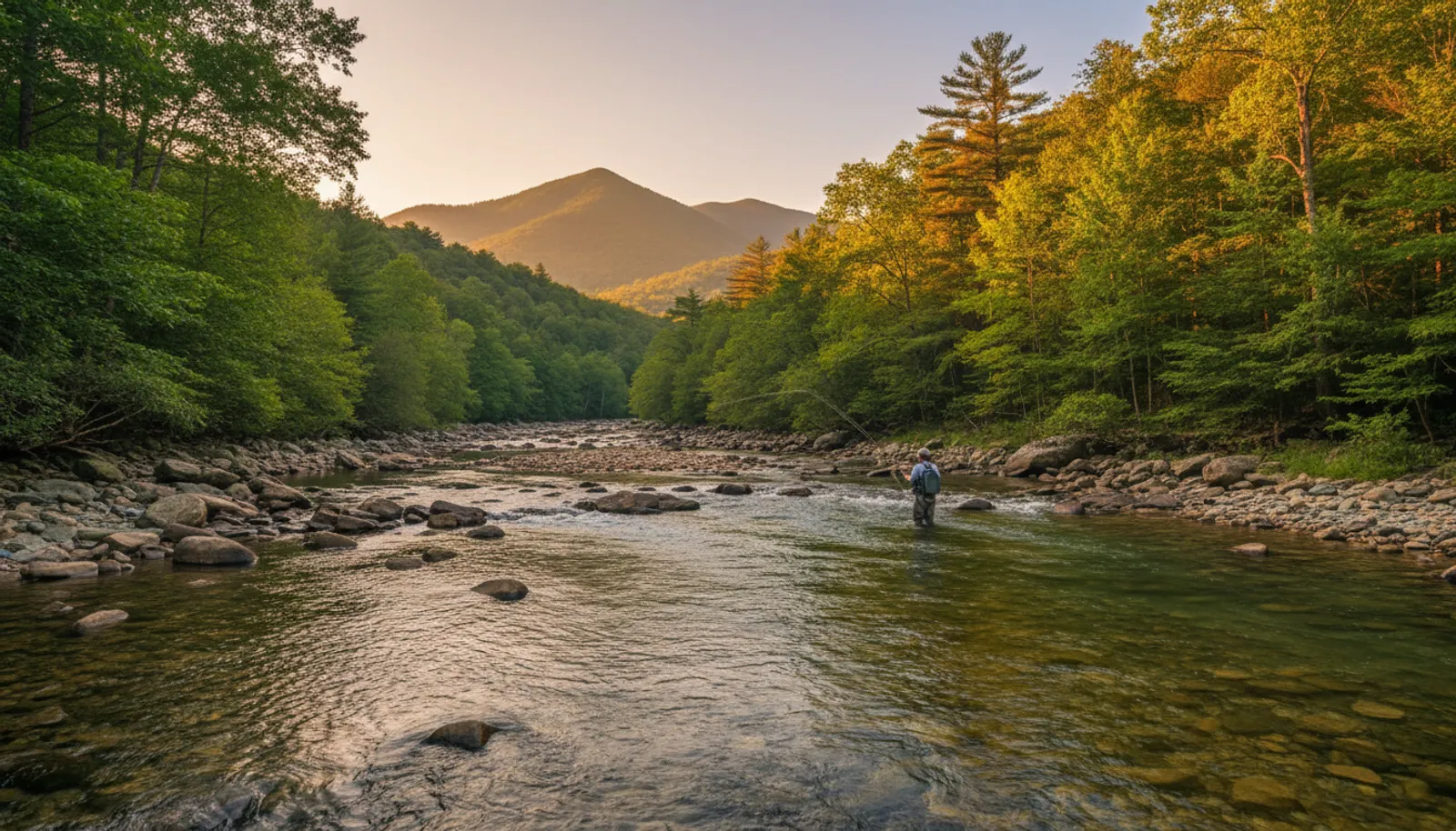 Western NC mountain trout stream at golden hour